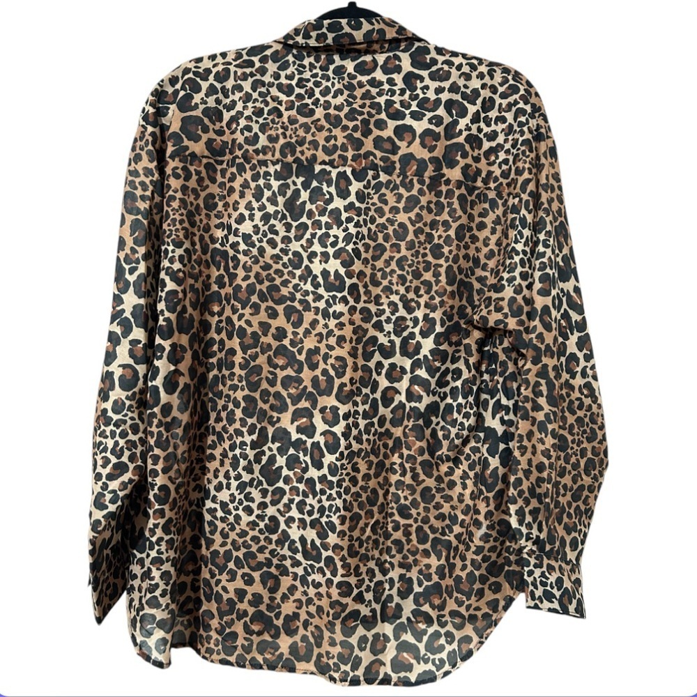 ASOS- Stradivarius  Button Down Leopard Print Blouse Sz Large Office Siren - Picture 6 of 8